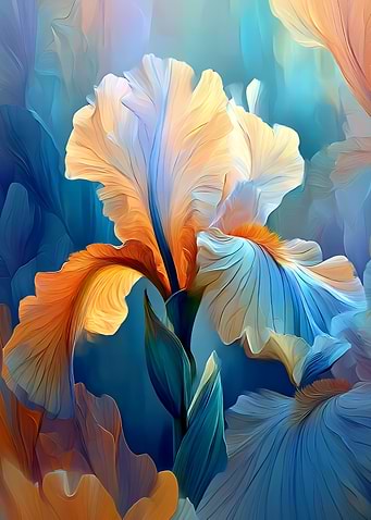 Floral Painting: Iris in Blue and Orange