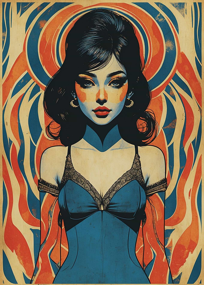 Retro Psychedelic Disco Era Woman