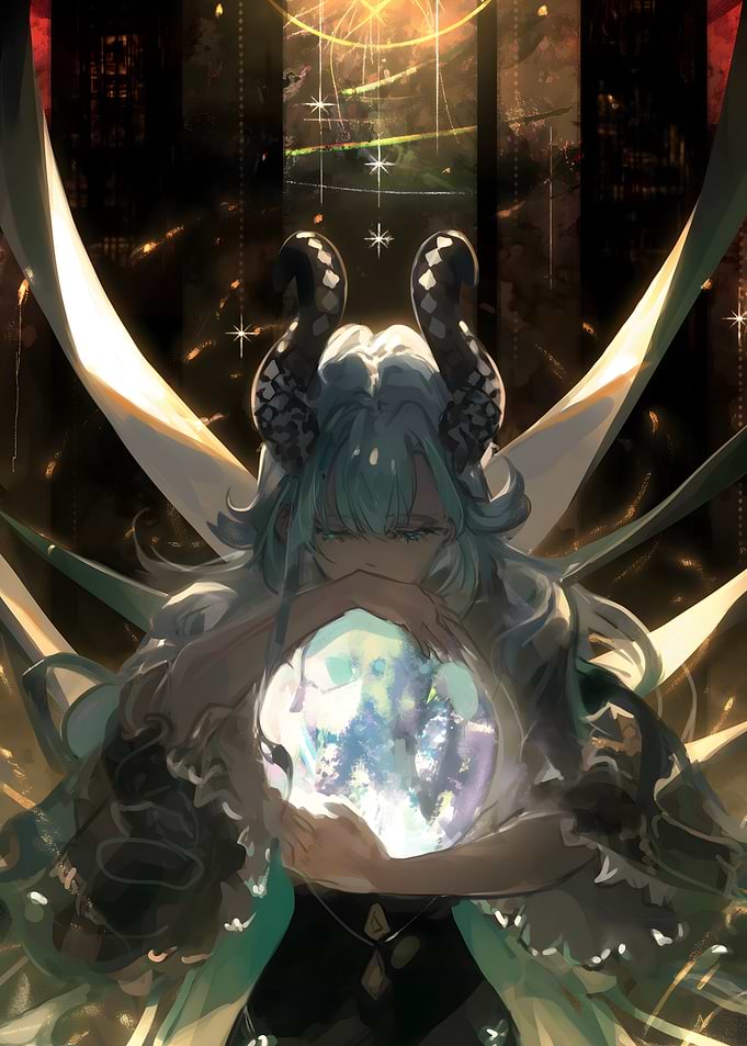 Horned Girl with Orb Digital Art