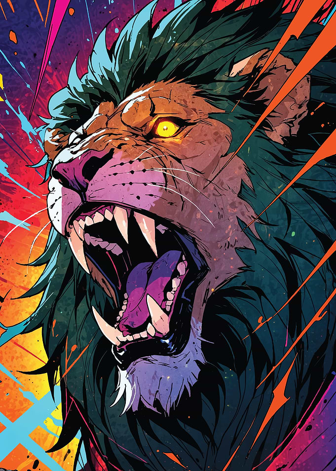 Lion Roar Comic Book Style Art