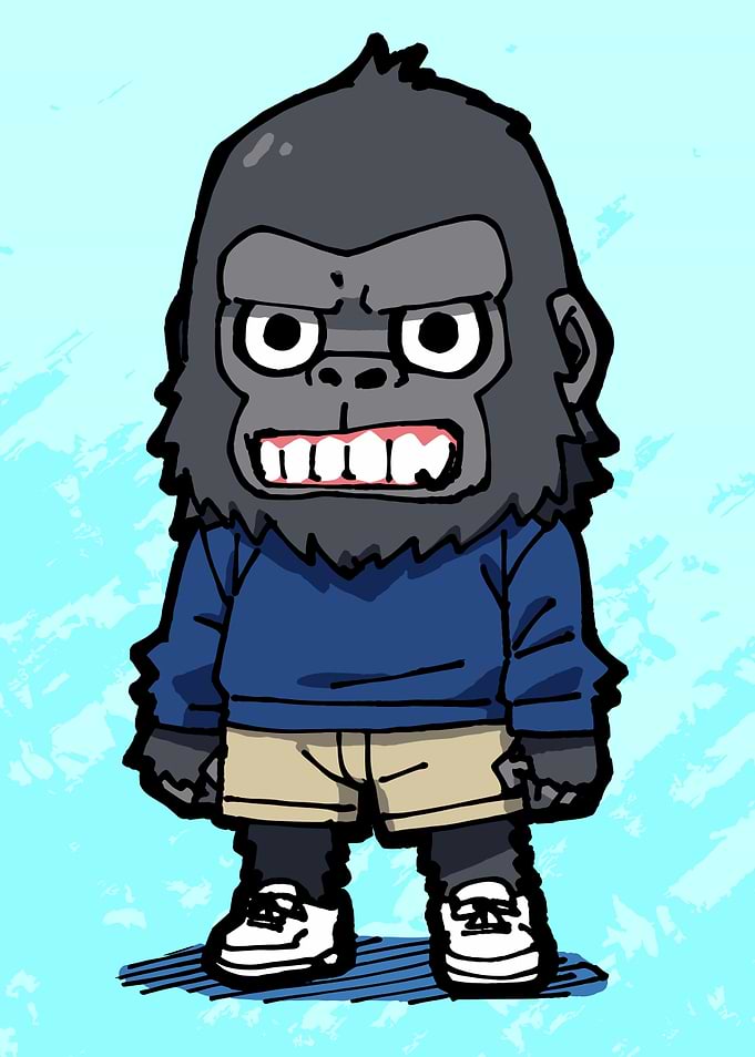 Cartoon Gorilla Character in Casual Outfit