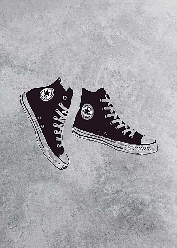 Black Converse High-Tops on Gray Background