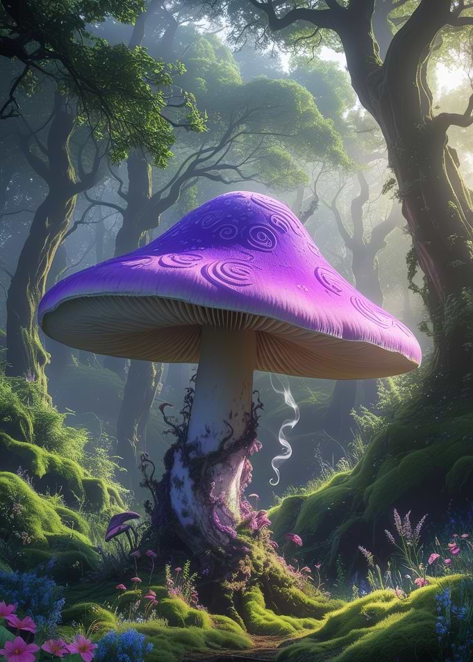 Enchanted Forest with Giant Mushroom