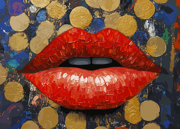 Abstract Red Lips with Gold Accents