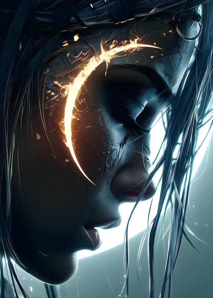 Mystical Woman with Glowing Moon