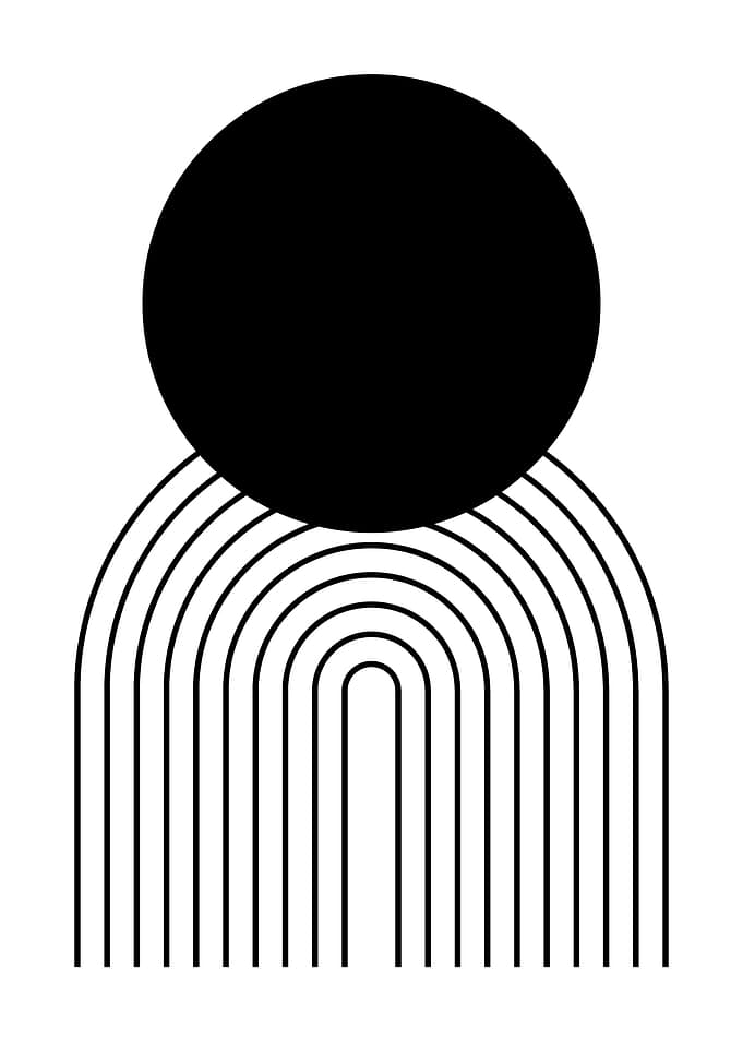 Black Circle and Arches Minimalist Art