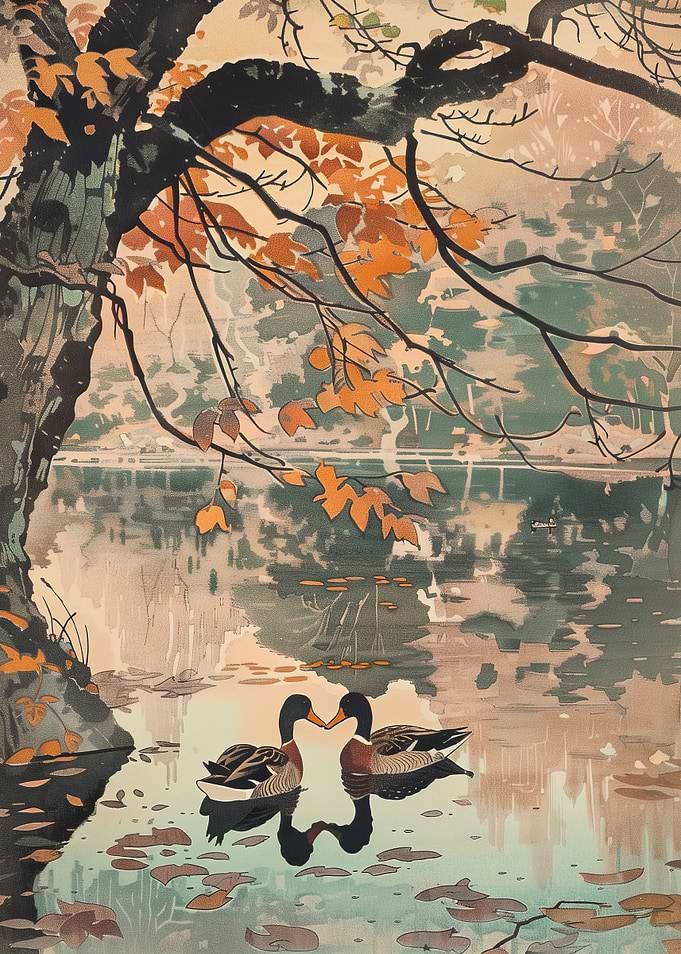 Ducks in Autumn Lake