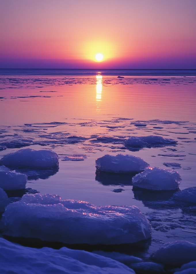 Icy Sunset Over Water