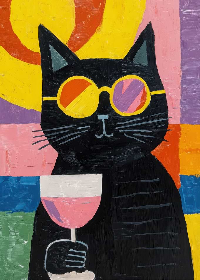 Cool Cat with Wine Painting