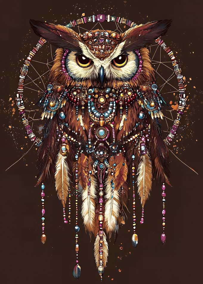 Ornate Owl Dreamcatcher Illustration