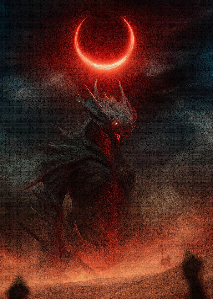 Dragon a red moon