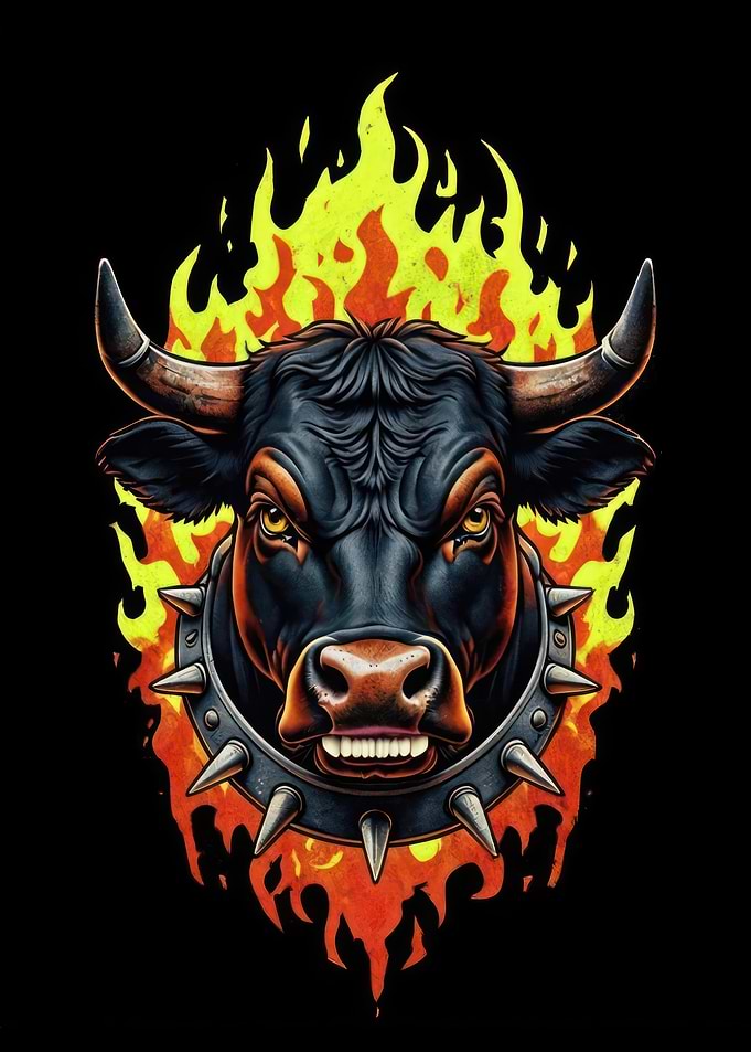 Fiery Bull with Spiked Collar