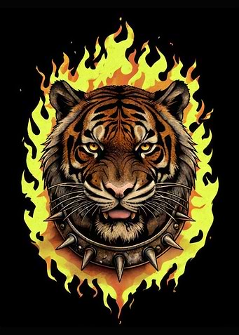 Tiger with Spiked Collar in Flames
