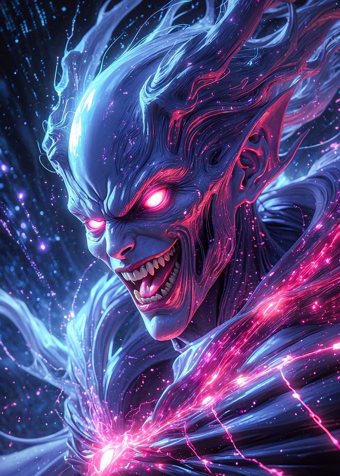 Sinister Glowing Demon with Red Eyes