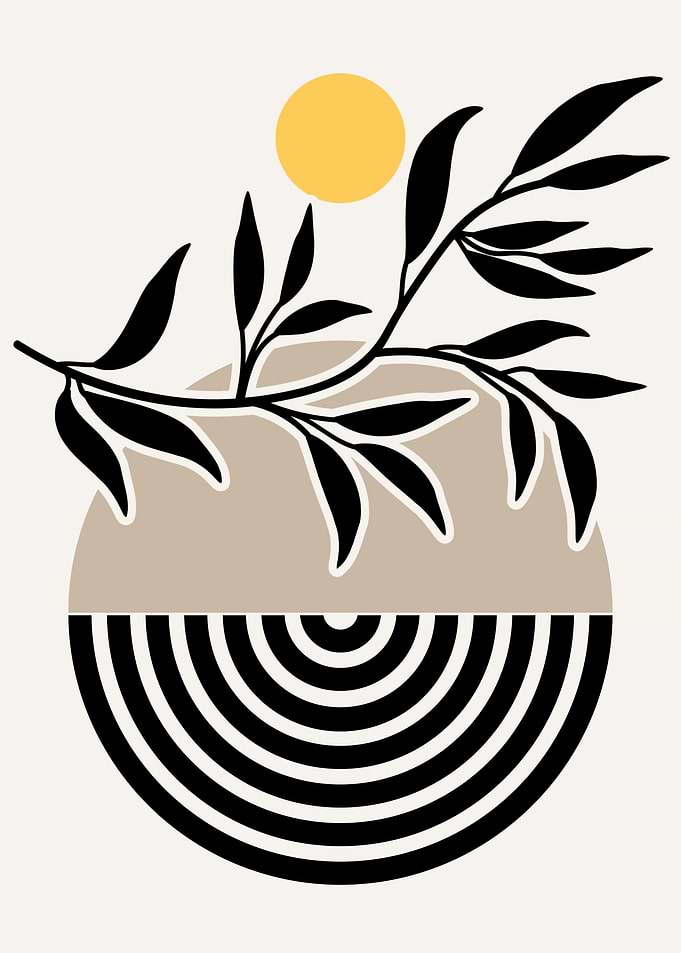 Minimalist Botanical Art with Geometric Shapes