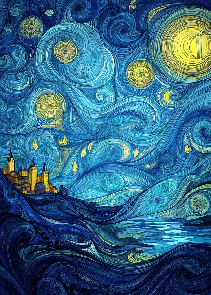 Starry Night Inspired Landscape Painting