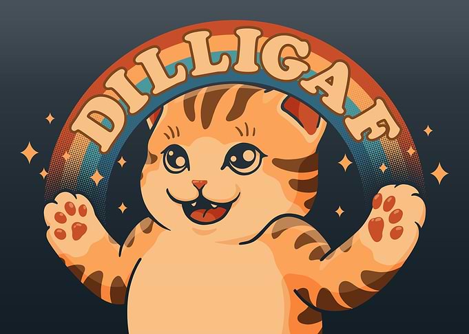 Dilligaf Cat with Rainbow