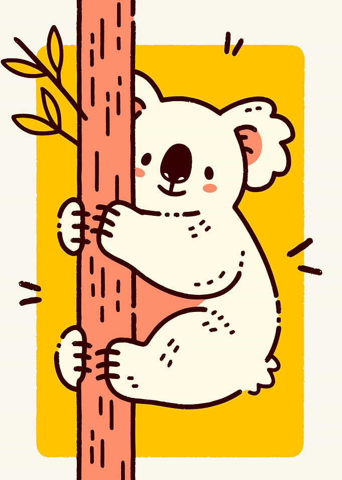 Cute Koala Climbing Tree Illustration