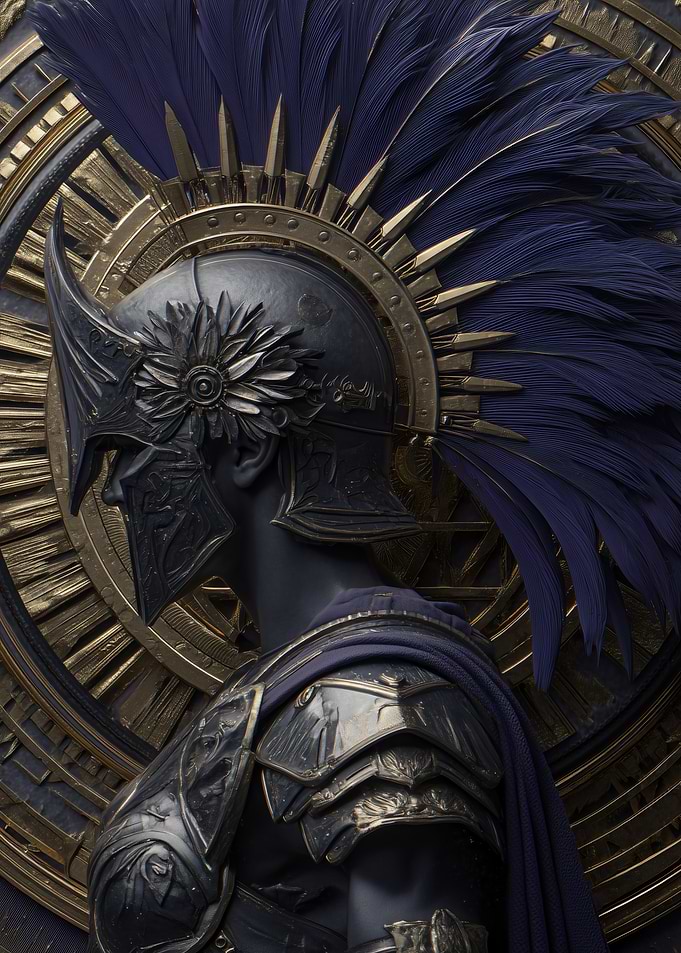 Warrior in ornate helmet and armor