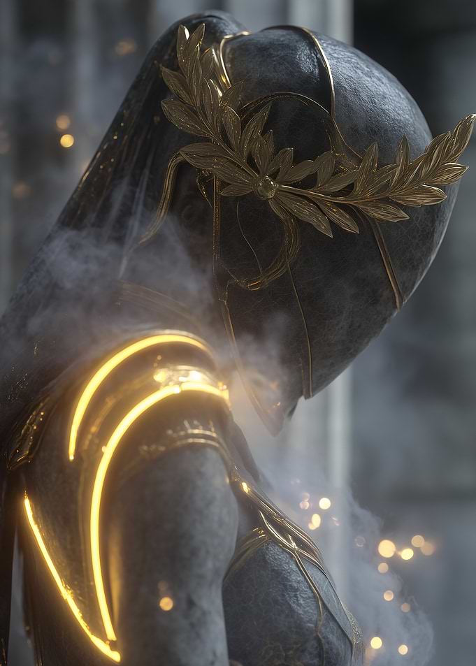 Stone Statue with Golden Accents