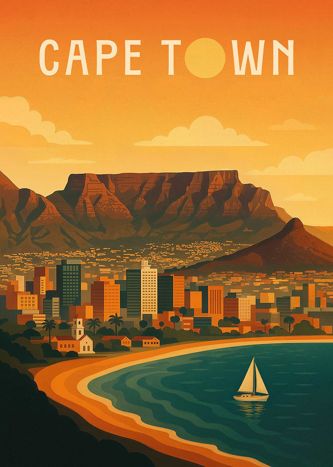 Cape Town Travel Poster South Africa – Table Mountain and Ocean Breeze