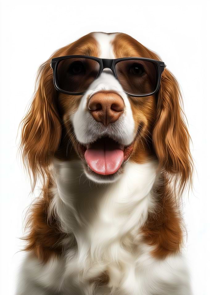 Cool Welsh Springer Spaniel Dog with Sunglasses Portrait
