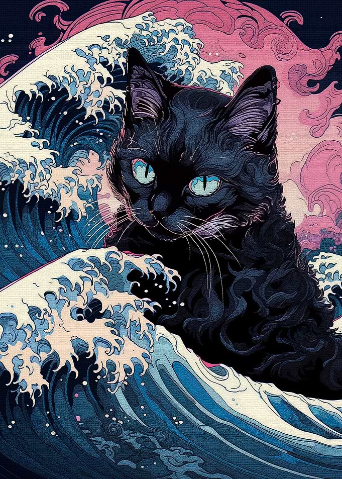 Cat Surfing Waves