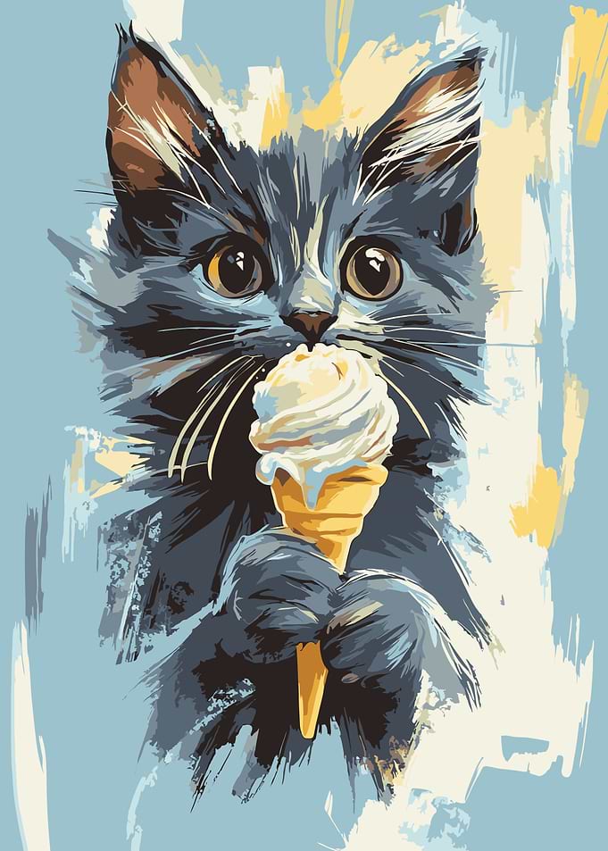 Cat with Ice Cream Cone Painting