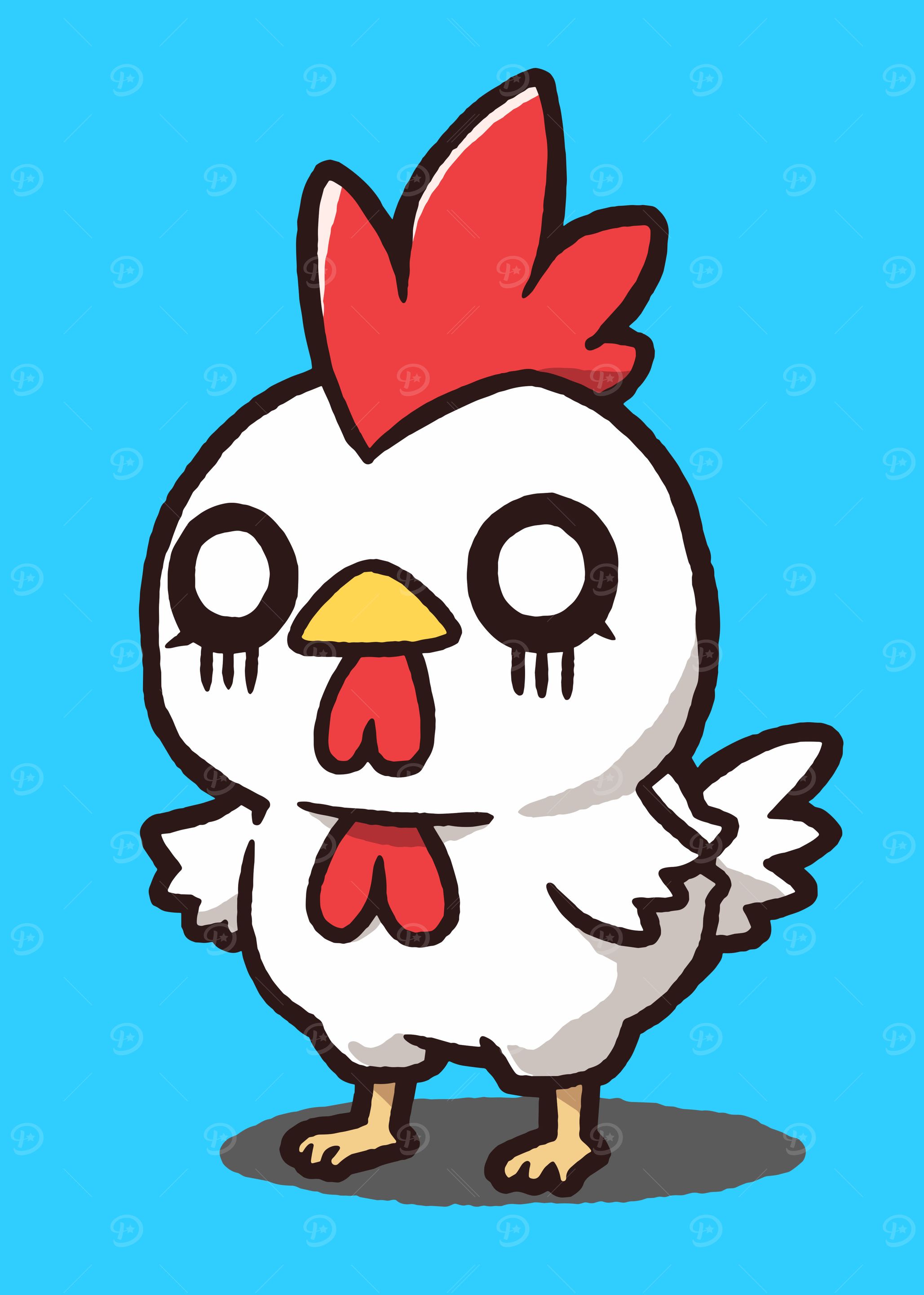 Cartoon Chicken Illustration on Blue Background