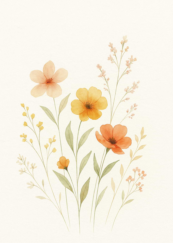 Watercolor Floral Arrangement on Cream Background