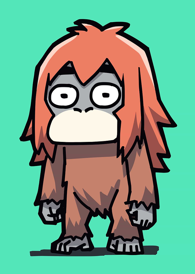 Cartoon Orangutan Character on Teal Background