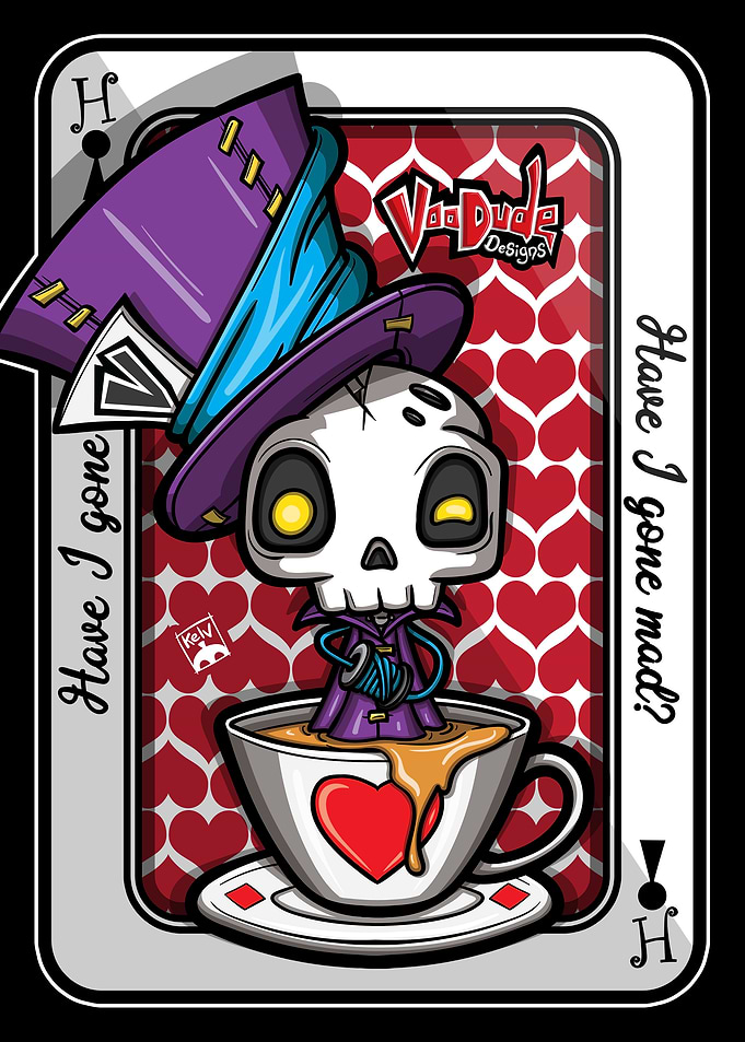 Mad Hatter Skull Playing Card Art
