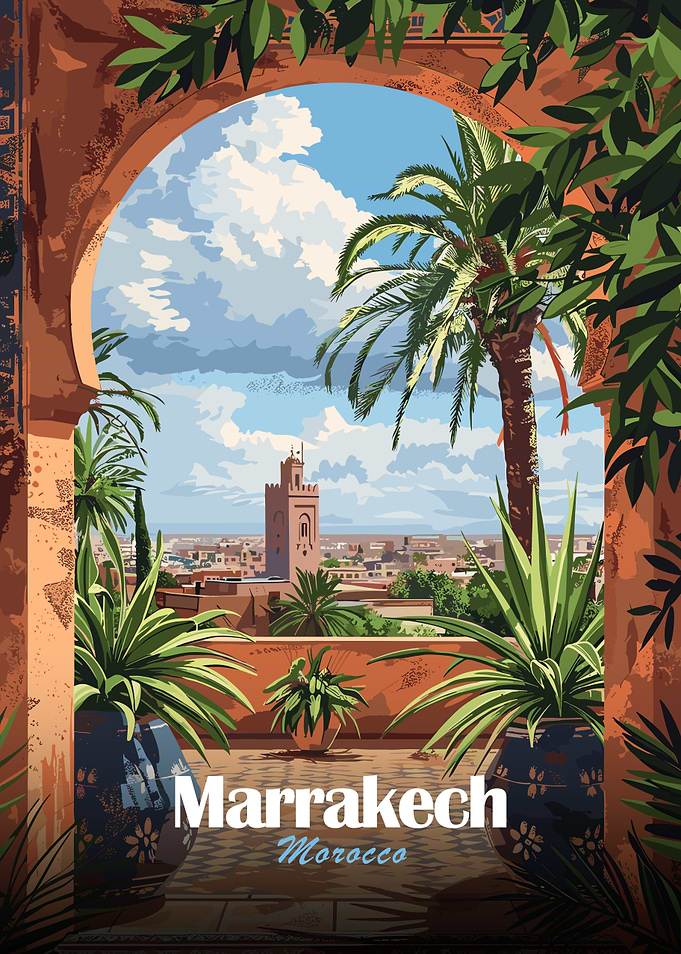 Marrakech, Morocco Travel Poster