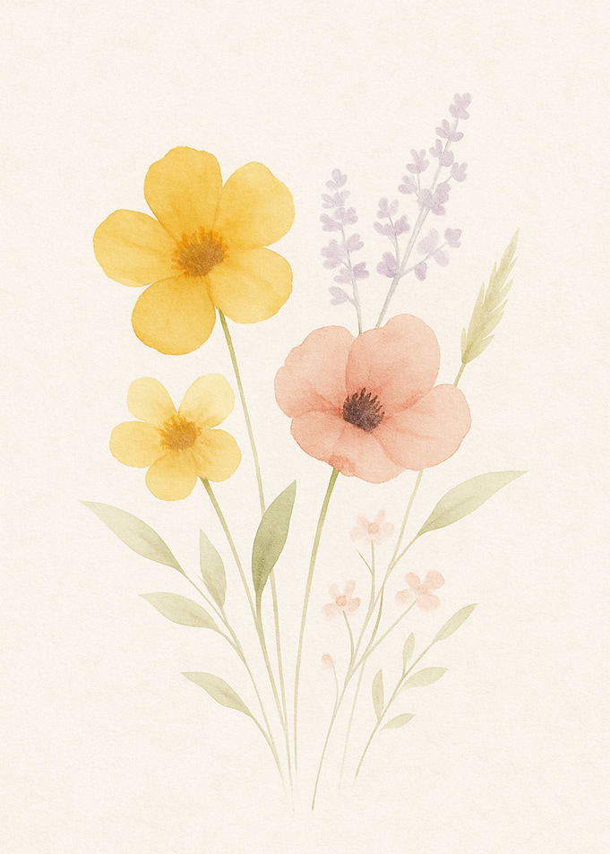 Watercolor Floral Bouquet on Cream Background