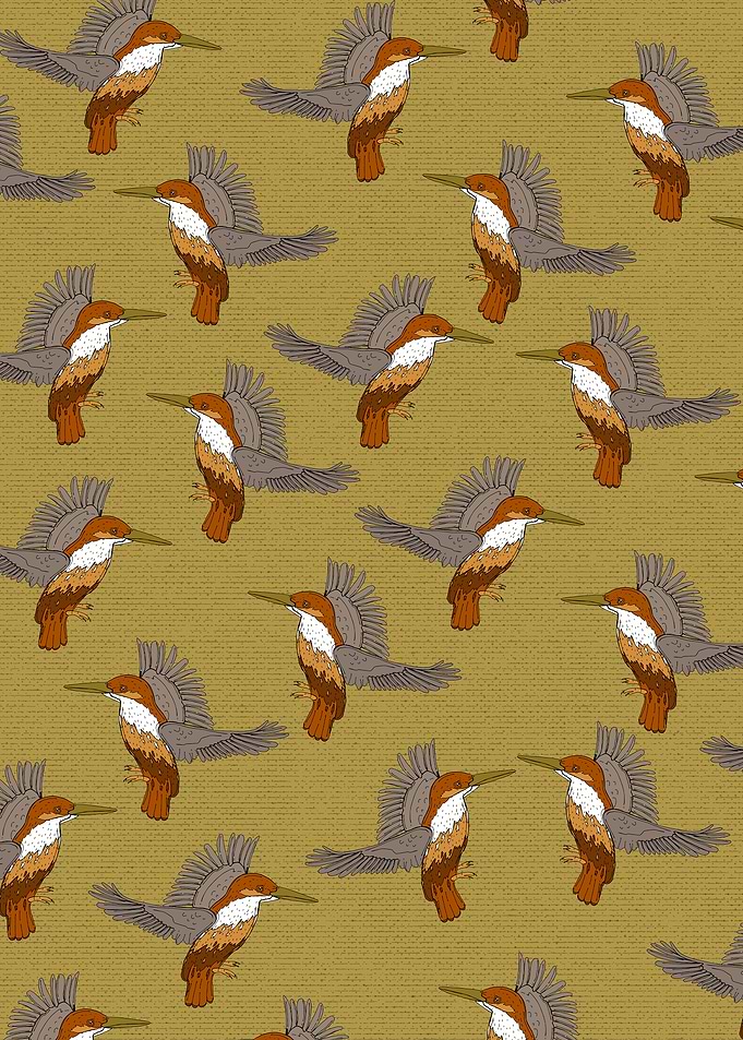 Kingfisher Bird Pattern on Gold Background