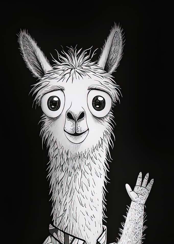 Cartoon Llama Waving Hand