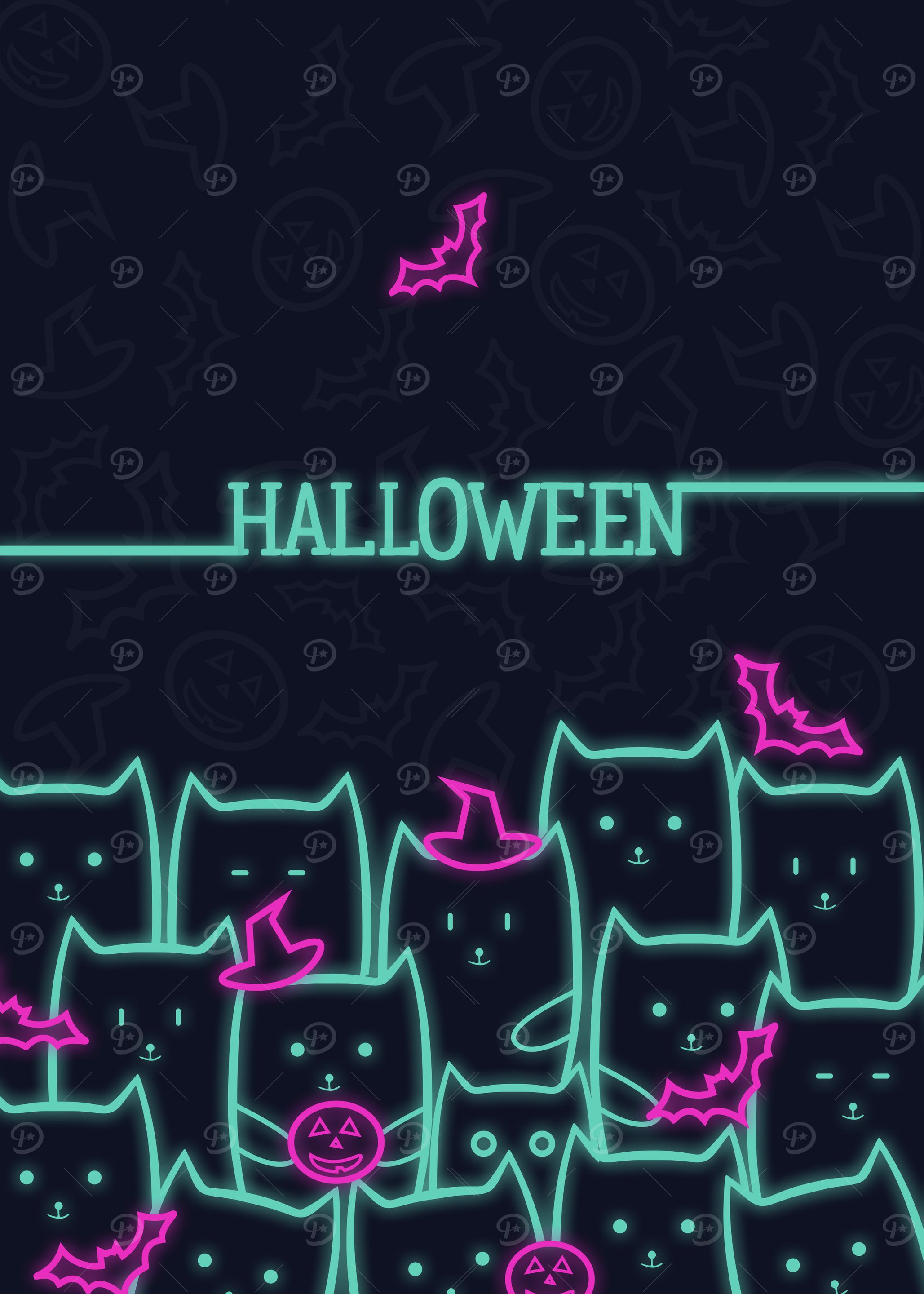 Neon Halloween Cats