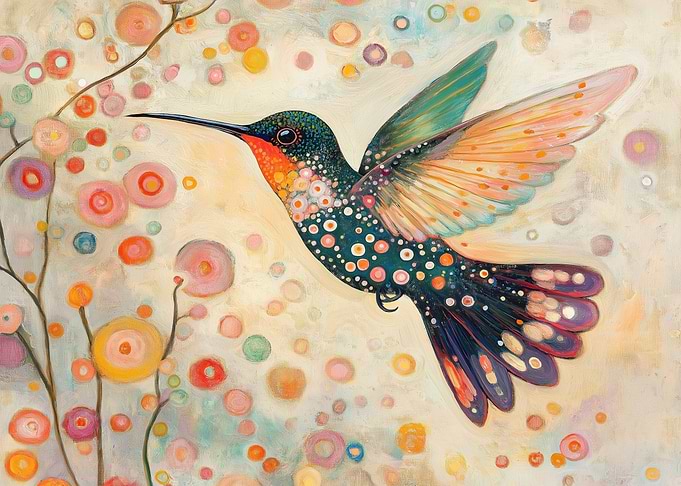 Hummingbird Floral Bird Gustav Klimt