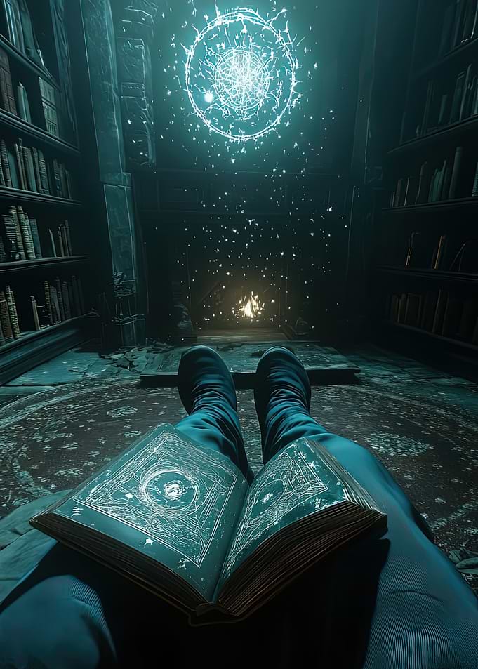 Mystical Book in Ancient Library