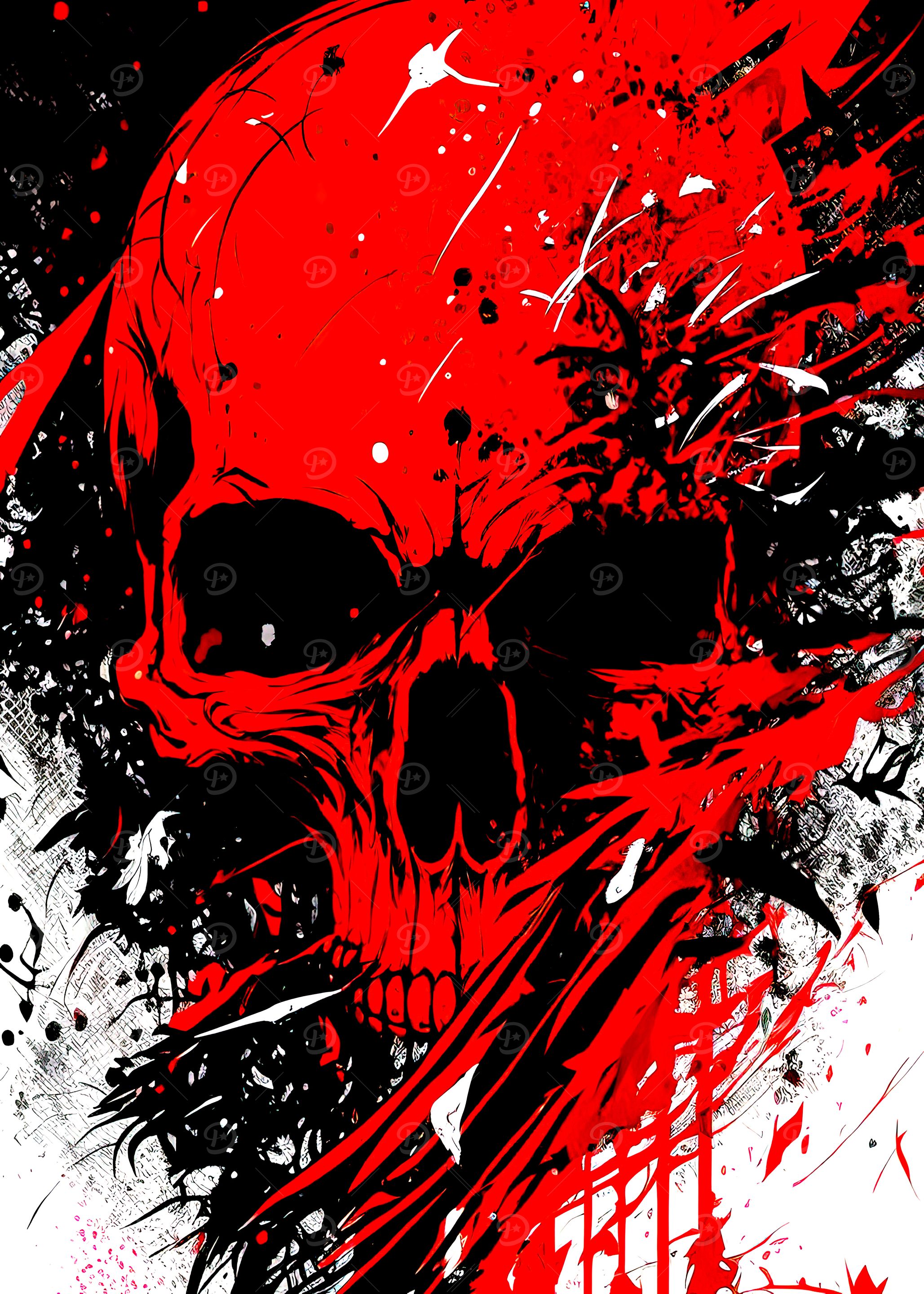 Red and Black Skull Abstract Art