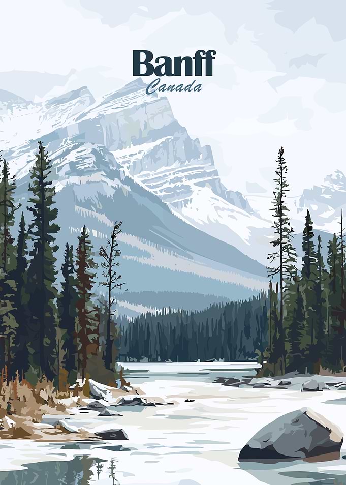 Banff Canada Mountain Landscape Illustration