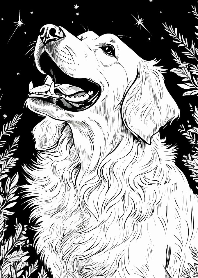 Golden Retriever Black and White Portrait Minimalist Art Illustration