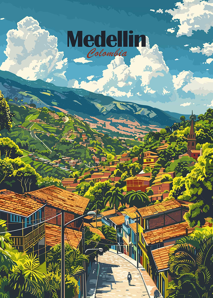 Medellin Colombia Travel Poster