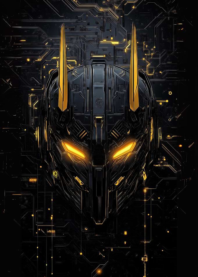 Cybernetic Anubis Head with Glowing Eyes