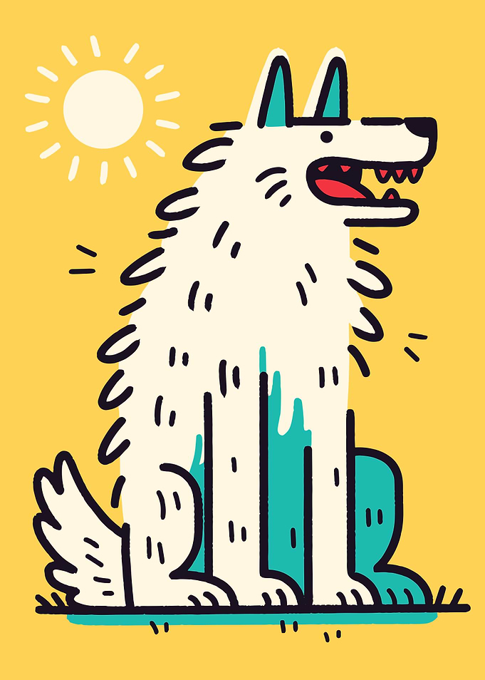 Cartoon Wolf Illustration on Yellow Background