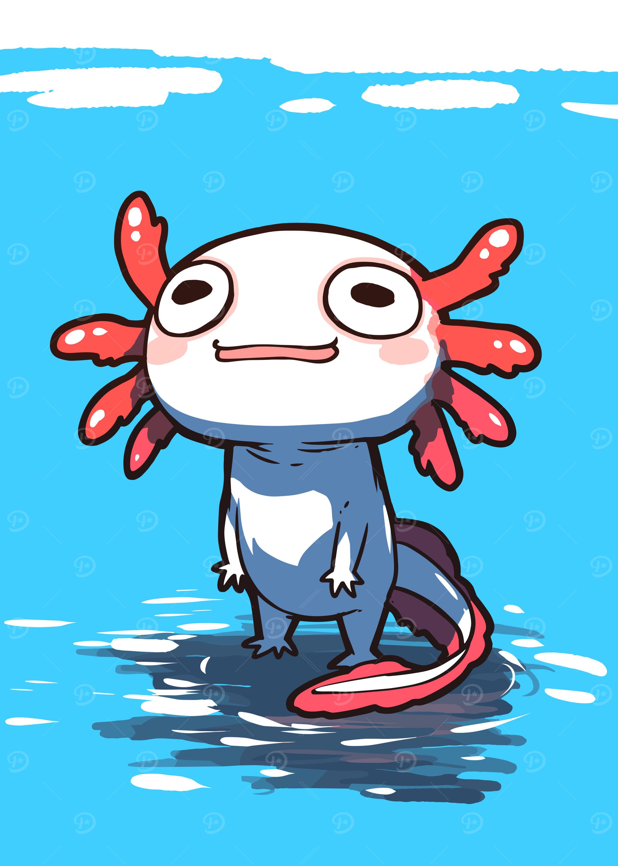 Cartoon Axolotl in Water