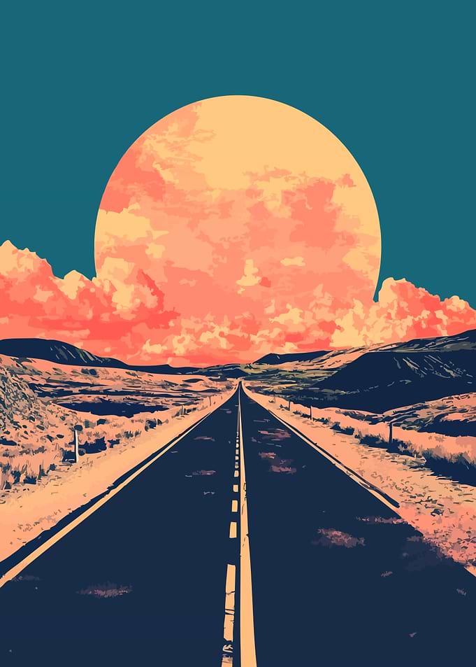 Sunset Road to Arizona Minimalist Art Illustration