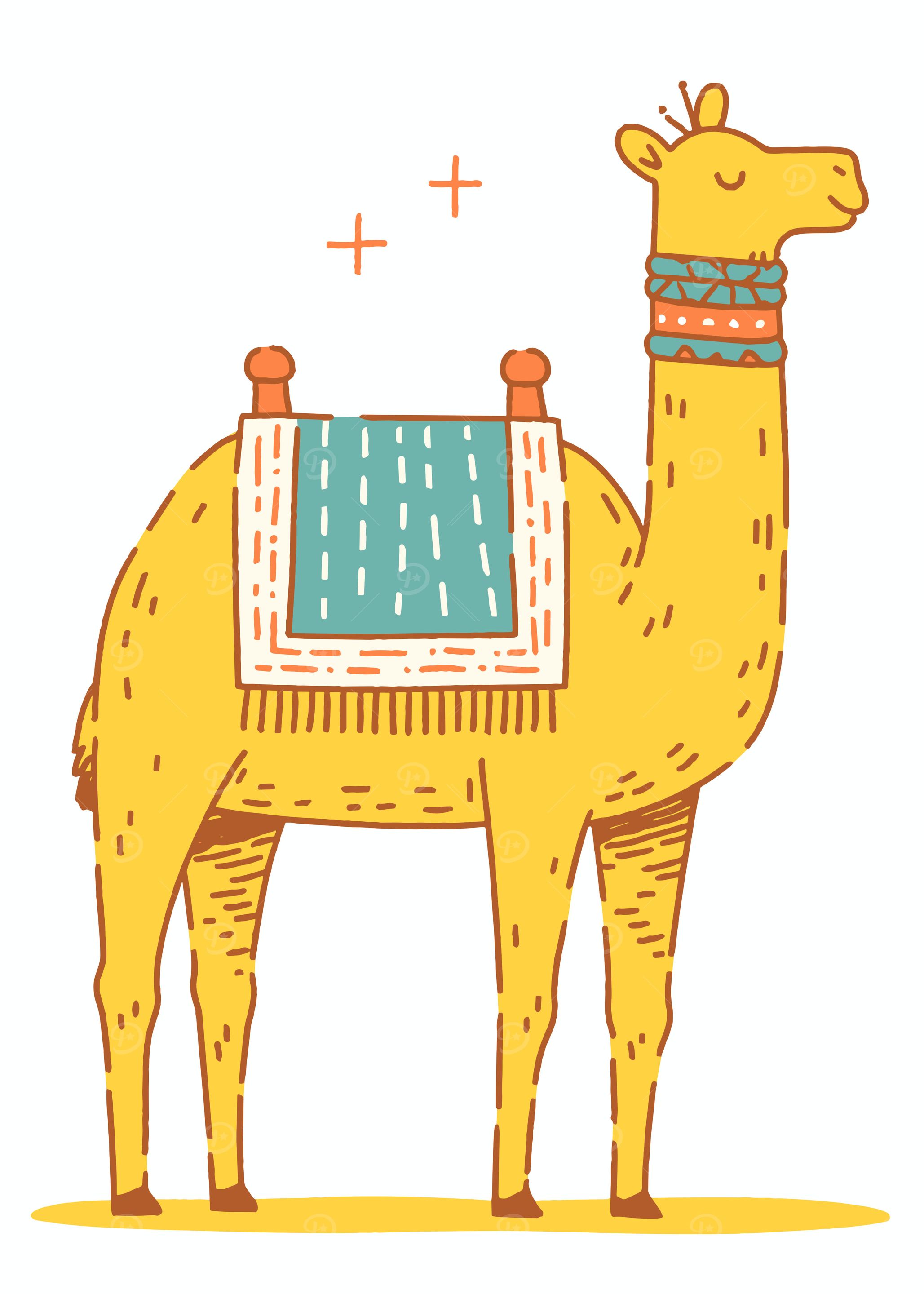 Stylized Yellow Camel with Saddle Illustration