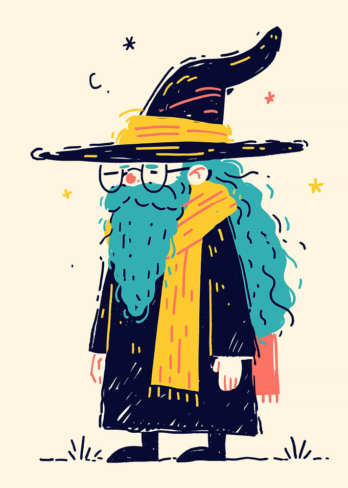 Cartoon Wizard with Blue Beard