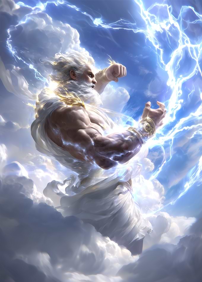 Zeus in the Clouds with Lightning